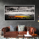Train Bridge, Dramatic Sky, Mountains, Framed Canvas Print, Moody Landscape, Black and White Art, Rustic Decor, Office Wall Art