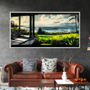 Tropical Beach View, Ocean Canvas Print, Relaxing Coastal Painting, Serene Landscape Wall Art, Living Room Decor, Framed Canvas Print