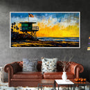 Lifeguard Tower, Sunset, Coast, Framed Canvas Print, California Beach Wall Art, Surf Decor, Vibrant Seaside Art, Coastal Home Decor