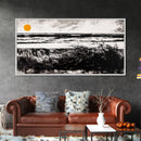 Coastal, Minimalist, Black and White, Framed Canvas Print, Ocean Sunset Wall Art, Beach House Decor, Nautical Artwork, Serene Seascape