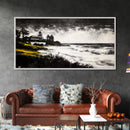 Coastal Landscape, Black and White, Framed Canvas Print, Beach House Wall Art, Nautical Decor, Ocean View Art, Minimalist Seascape