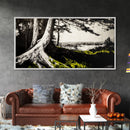 Forest Tree, Ocean View, Coastal Landscape, Canvas Print, Nature Wall Art, Black and White Art, Cabin Wall Decor, Rustic Wall Art
