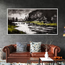 Forest Waterfall, Black and White Landscape, Nature Wall Art, Rustic Lodge Decor, Cabin Home Art, Peaceful River Scene, Canvas Print