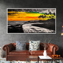 Tropical Beach, Sunset Painting, Ocean Horizon, Modern Coastal Decor, Palm Tree Art, Framed Canvas Print, Living Room Wall Art, Beach Scene