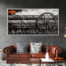 Rustic Wagon Wheel, Western Wall Art, Farmhouse Decor, Vintage Country Style, Black and White Canvas Print, Living Room Wall Art