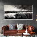 Marshland Landscape, Moody Black and White Art, Nature Wall Decor, Large Framed Canvas Print, Serene Wetlands Painting