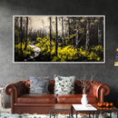 Forest Pathway, Autumn Woodland, Yellow Foliage, Moody Nature Art, Black and White, Peaceful Retreat, Cabin Wall Decor, Framed Canvas Print