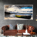 Green Canoe, Tranquil Art, Lake Landscape, Serene Cabin Wall Art, Adventure Home Decor, Living Room Art, Framed Canvas Print