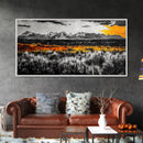 Mountain Range, Autumn Colors, Rustic Landscape, Moody Sky, Warm Tones, Framed Canvas Print, Cabin Wall Decor, Living Room Art
