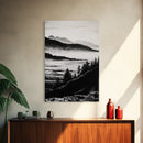 Misty Mountain, Black White Wall Art, Landscape Painting, Nature Artwork, Modern Home Decor, Minimalist Art, Framed Canvas Print