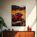 Fiery Lizard, Wildlife Art, Reptile Painting, Nature Wall Art, Rustic Decor, Warm Tones, Fall Wall Art, Living Room Art, Framed Canvas Print