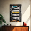 Barn Door View, Mountain Escape, Rustic Scene, Framed Canvas Print, Western Wall Art, Cabin Decor, Farmhouse Style, Country Living