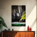 Mountain River, Nature Landscape Art, Moody Scenic Painting, Rustic Home Wall Art, Black and White Aesthetic, Framed Canvas Print