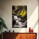 Forest Waterfall, Nature Wall Art, Serene Landscape, Green and Black Art, Tranquil Home Decor, Framed Canvas Print, Bedroom Wall Art