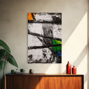 Geometric Abstract, Black and White with Green and Yellow Accents, Modern Minimalist Wall Art, Framed Canvas Print, Office or Loft Decor