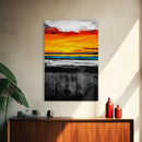 Sunset Reflection, Dramatic Skies, Ocean Scene, Framed Canvas Print, Vibrant Seascape, Living Room Wall Art, Fall Painting, Coastal Decor