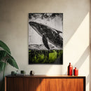 Humpback Whale, Ocean Wall Art, Framed Canvas Print, Black and White Art, Nautical Decor, Beach House Art, Coastal Wall Art