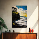 Dramatic Seascape, Cliffside View, Blue and Yellow Art, Canvas Print, Coastal Wall Decor, Beach House Artwork, Contemporary Style