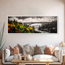 Forest Bridge, Scenic Landscape, River Valley, Canvas Print, Rustic Wall Art, Cabin Decor, Nature Inspired, Living Room Art, Moody Aesthetic