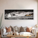 Frozen Cave, Monochrome Landscape, Framed Canvas Print, Winter Wall Art, Dramatic Nature Scene, Home Office Decor, Unique Black and White Art
