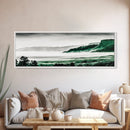 Foggy Mountains, Misty Forest Scene, Serene Nature Art, Minimalist Wall Decor, Framed Canvas Print, Bedroom Wall Art, Green Tones, Tranquil Vibes