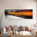 Snowy Shore, Golden Glow, Winter Sunset, Framed Canvas Print, Lake House Art, Dramatic Skies, Rustic Home Decor, Cabin Wall Art