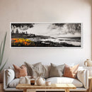 Coastal Storm, Monochrome Seascape, Bold Ocean Art, Framed Canvas Print, Black White Yellow, Living Room Wall Decor, Nautical Artwork