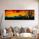 Desert Sunset, Cactus Painting, Southwest Landscape, Framed Canvas Print, Vibrant Wall Art, Arizona Art, Boho Decor, Warm Color Palette
