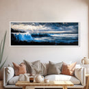 Ocean Waves, Coastal Sunset, Seascape Art, Nautical Wall Decor, Framed Canvas Print, Beach House Wall Art, Surfing Gift, Watercolor Vibes