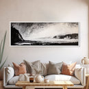 Misty Ocean, Coastal Hills, Foggy Landscape, Framed Canvas Print, Black and White Art, Monochrome Painting, Nature Wall Art, Office Decor