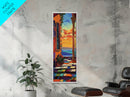 Ocean Sunset, Arched View, Coastal Glow, Framed Canvas Print, vibrant beach sunset art, tropical patio decor, colorful kitchen wall art
