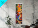 Sunset River, Autumn Glow – Framed Canvas Print fall foliage landscape art, moody abstract painting, warm tones hallway wall art, boho decor