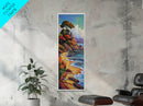 Autumn Lighthouse, Coast, Beach Sunset Landscape Framed Canvas Print, Coastal Wall Decor, Fall Living Room Art, Vibrant Nature Artwork