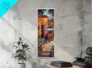 Cart Villa, Garden, Framed Canvas Print, Vibrant Mexican courtyard with wooden cart painting, hacienda decor, hallway rustic wall art