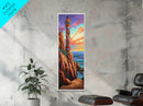 Lighthouse Coastline, Sunset Majestic — Framed Canvas Print, coastal wall art, nautical decor, seascape lighthouse painting, beach house print