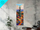Autumn Pathway, Fields Vibrant — Framed Canvas Print, fall landscape painting, rustic farmhouse decor, countryside path wall art, living room