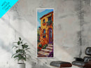 Villa Mediterranean, Doorway Autumn, Framed Canvas Print, Warm Tuscany house painting, rustic wall art, kitchen or entryway decor