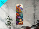 Autumn Cliff, Blossoms Ocean, Framed Canvas Print, fall coastal landscape art, mountainside floral decor, nature living room wall print