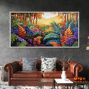 Jungle, Colorful, Leaves, Bold tropical jungle scene with vibrant foliage and golden sunlight, Canvas Print, boho bedroom wall art
