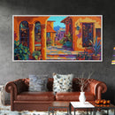 Spanish Courtyard, Colorful Villa Street, Southwest Patio Art, Framed Canvas Print, Mediterranean Home Decor, Rustic Wall Art
