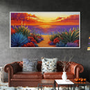Sunset Ocean, Path, Canvas Print, Coastal sunset landscape, hallway tropical art, bright colorful decor, Beach House Wall Art