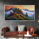 Mountain Trees, Sunset Ridge, Cloudy Peaks, Framed Canvas Print, Nature Inspired Wall Art, Autumn Living Room or Office Decor