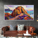 Ocean Cave, Rocky Coast, Lavender Brush, Framed Canvas Print, Bold Nature Wall Art, Vibrant Bedroom or Study Coastal Decor