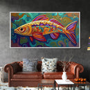 Colorful Fish, Wall, Art, Framed Canvas Print, Boho ocean wall decor, coastal bathroom wall art, whimsical undersea painting kitchen