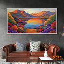 Lake Sunset, Desert, Mountains, Framed Canvas Print, colorful landscape wall decor, boho living room art, nature lovers gift