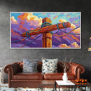 Wooden Pole, Nautical, Rope, Clouds, Framed Canvas Print, Rustic Coastal Art, Bathroom Wall Decor, Ocean-Inspired, Beach House Style