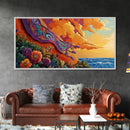 Sunset Coast, Rug, Framed Canvas Print, Sunset Beach Art, Magic Carpet Illustration, Vibrant Coastal Decor, Dreamy Bedroom Art
