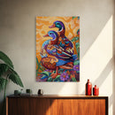 Ducks Colorful, Whimsical, Pair, Framed Canvas Print, Animal couple wall art, farmhouse nursery artwork, folk style bird painting