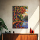 Forest Reflection, Autumn, Tranquil, Framed Canvas Print, peaceful forest reflection painting, Fall canvas wall art, nature living room decor