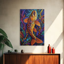 Trout Fish, Underwater, Nature, Framed Canvas Print, fishing cabin decor, wildlife art, nature lover gift, colorful lake house wall art